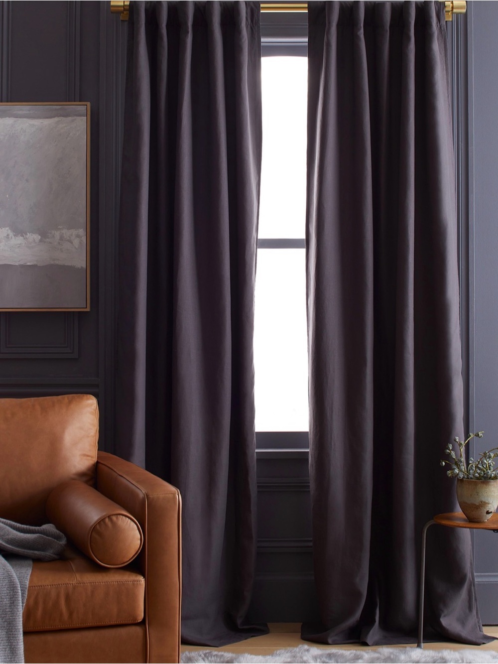 Quince European Linen Room Darkening Curtain, 48x108, Storm
